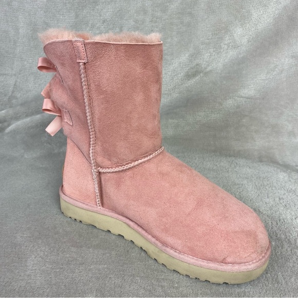 UGG Bailey Bow II Women's Boots Size 10 Pink Suede Sheepskin Water Resistant - Picture 4 of 10